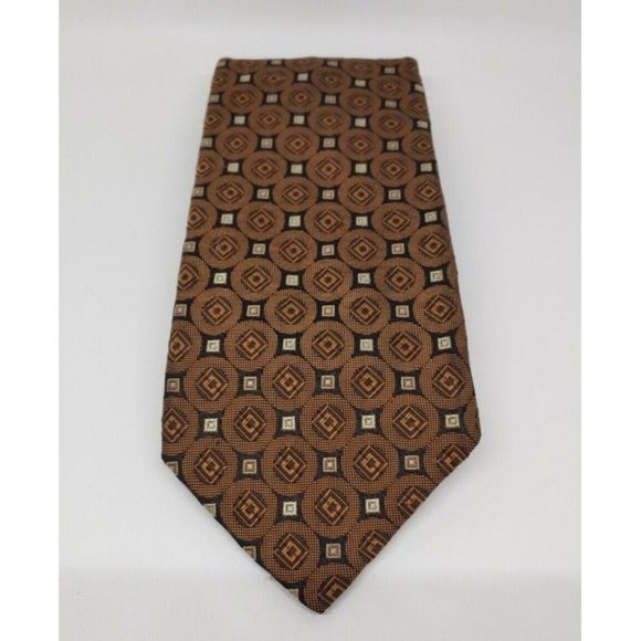 VILLINI Handmade Men's Silk Tie Brown Black Gold Geometric Square Neckwear - Picture 3 of 8